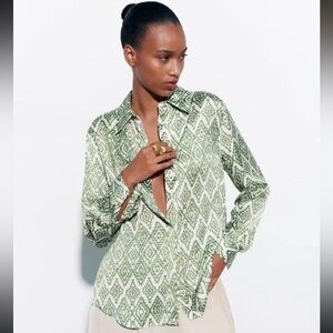Green Patterned Satin Shirt